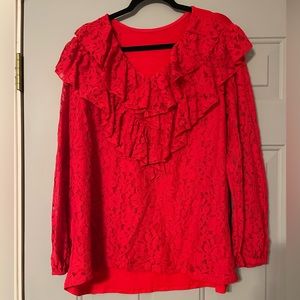 Lacy red V-neck long sleeved blouse